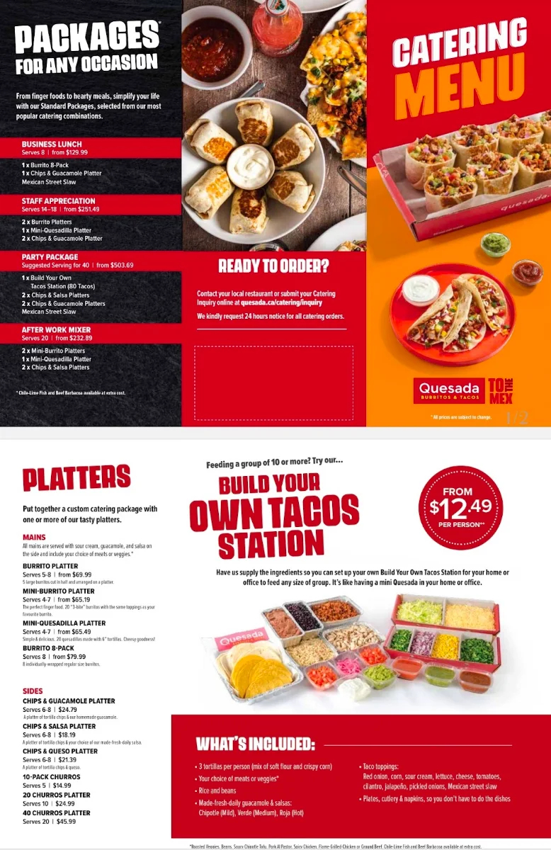 Menu, Quesada Burritos & Tacos