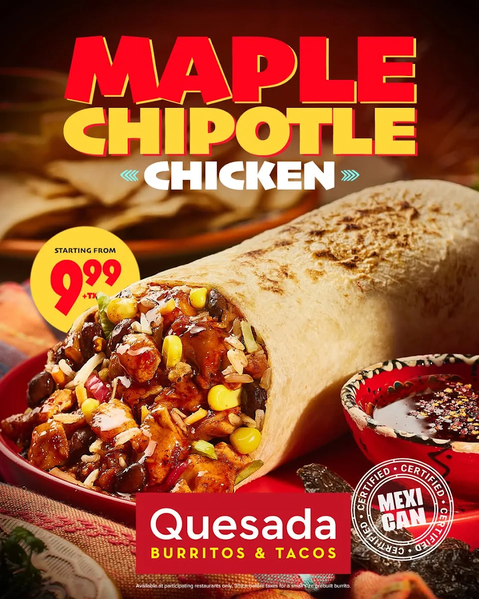 Menu, Quesada Burritos & Tacos