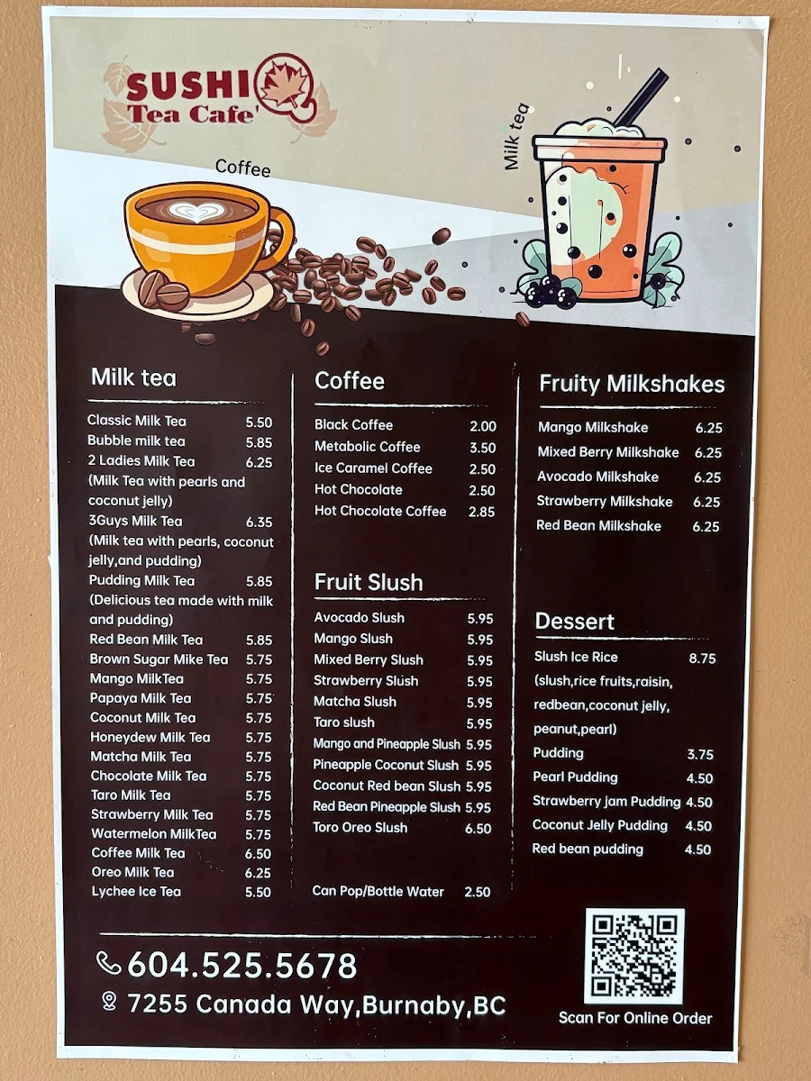 Menu, Sushi Q Tea Cafe
