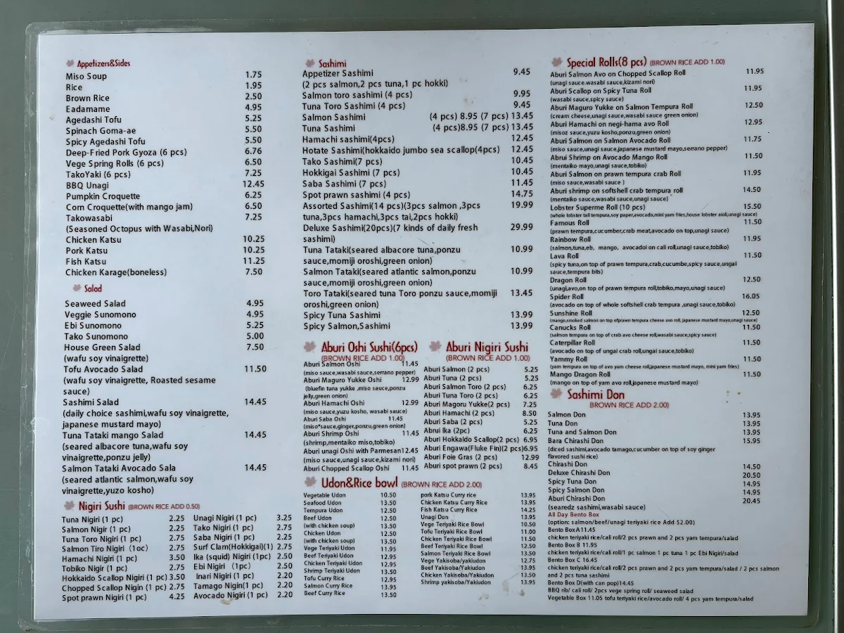 Menu, Sushi Q Tea Cafe