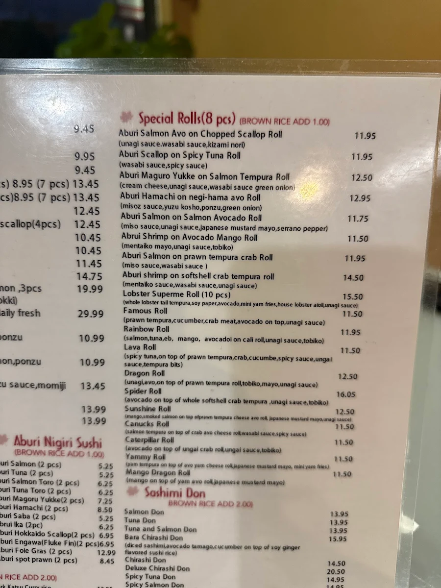 Menu, Sushi Q Tea Cafe