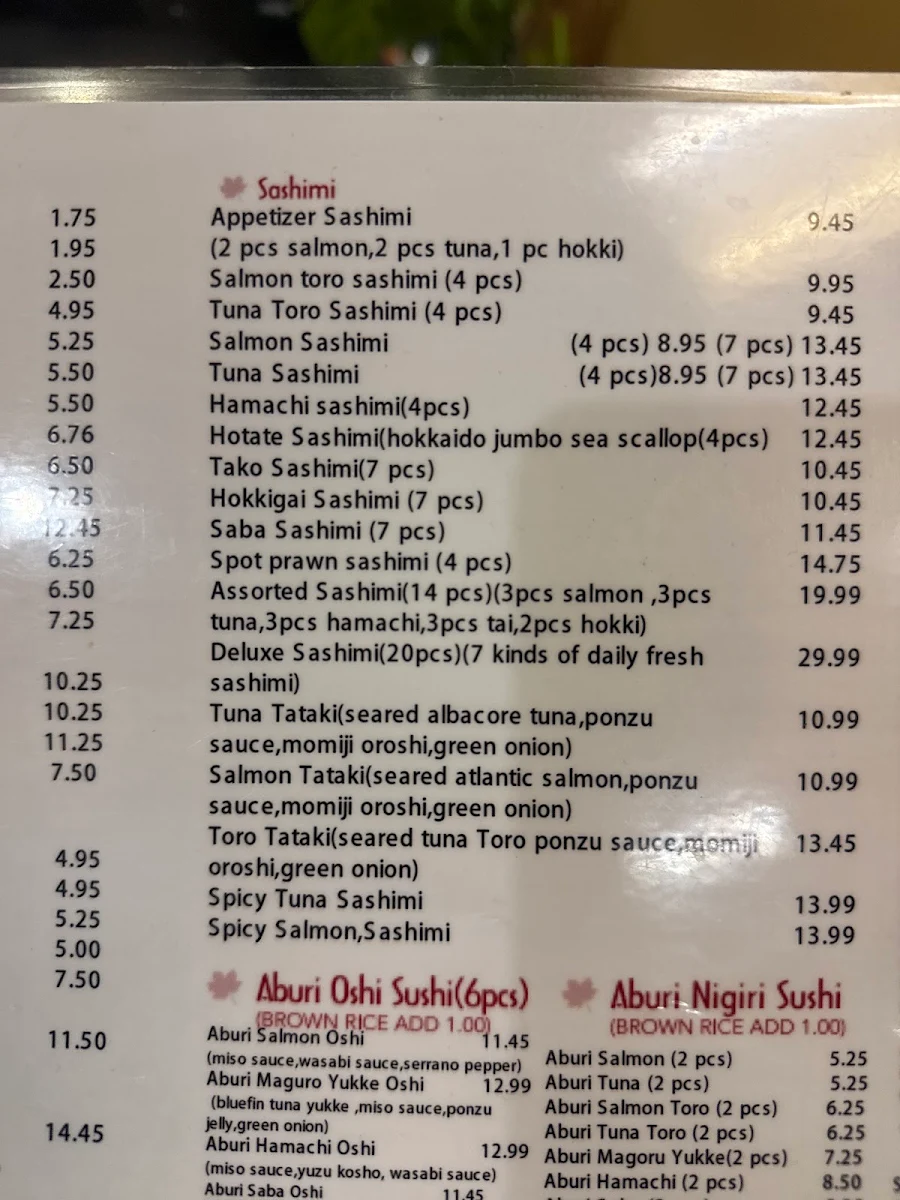 Menu, Sushi Q Tea Cafe