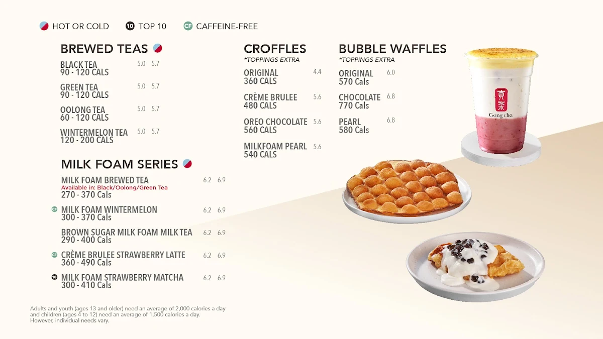 Menu, Gong Cha Halifax