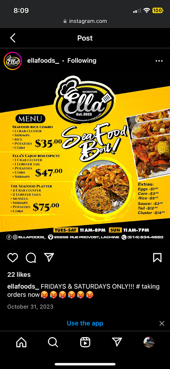 Menu, Ella Foods