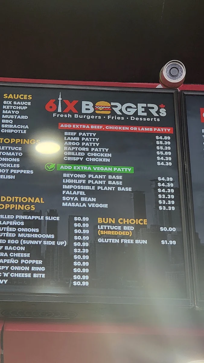 Menu, 6ix Burgers®