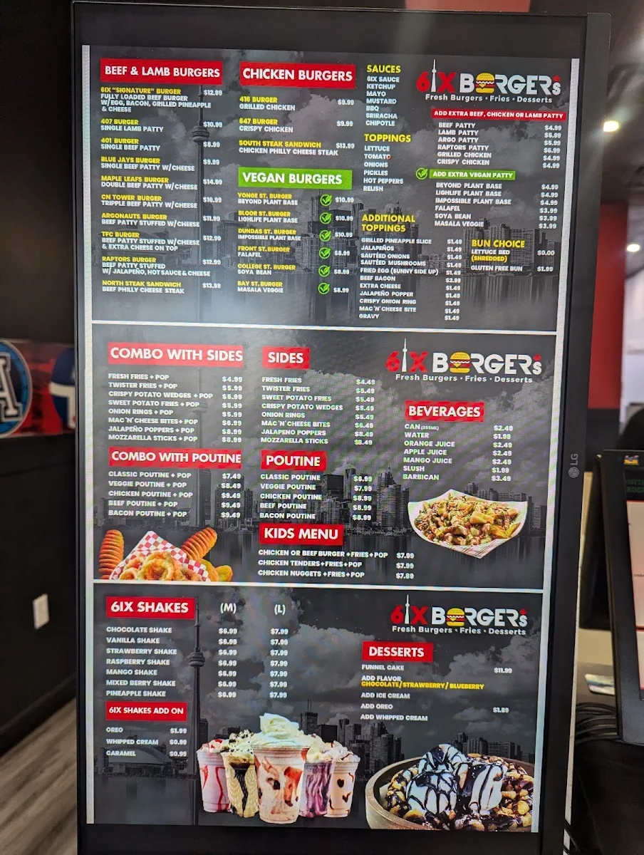 Menu, 6ix Burgers®