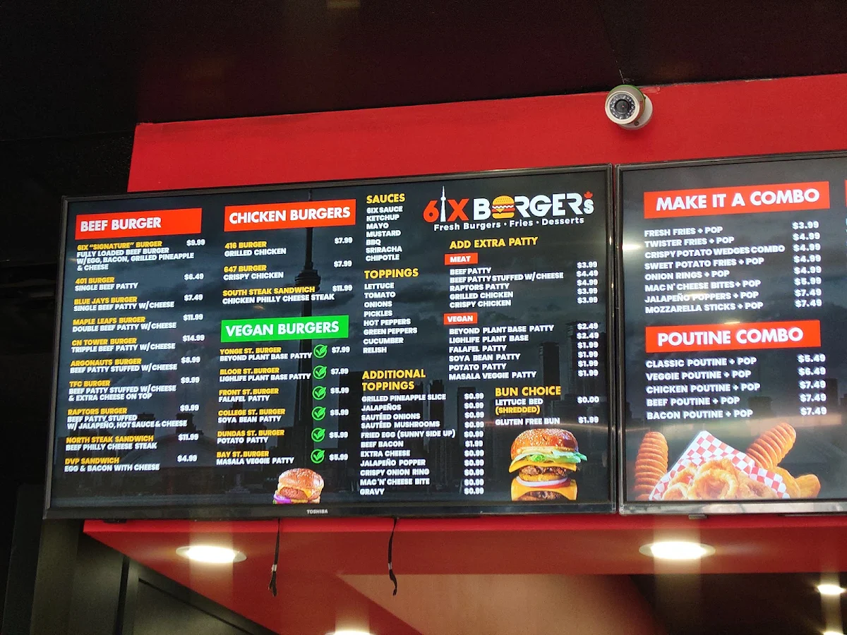 Menu, 6ix Burgers®