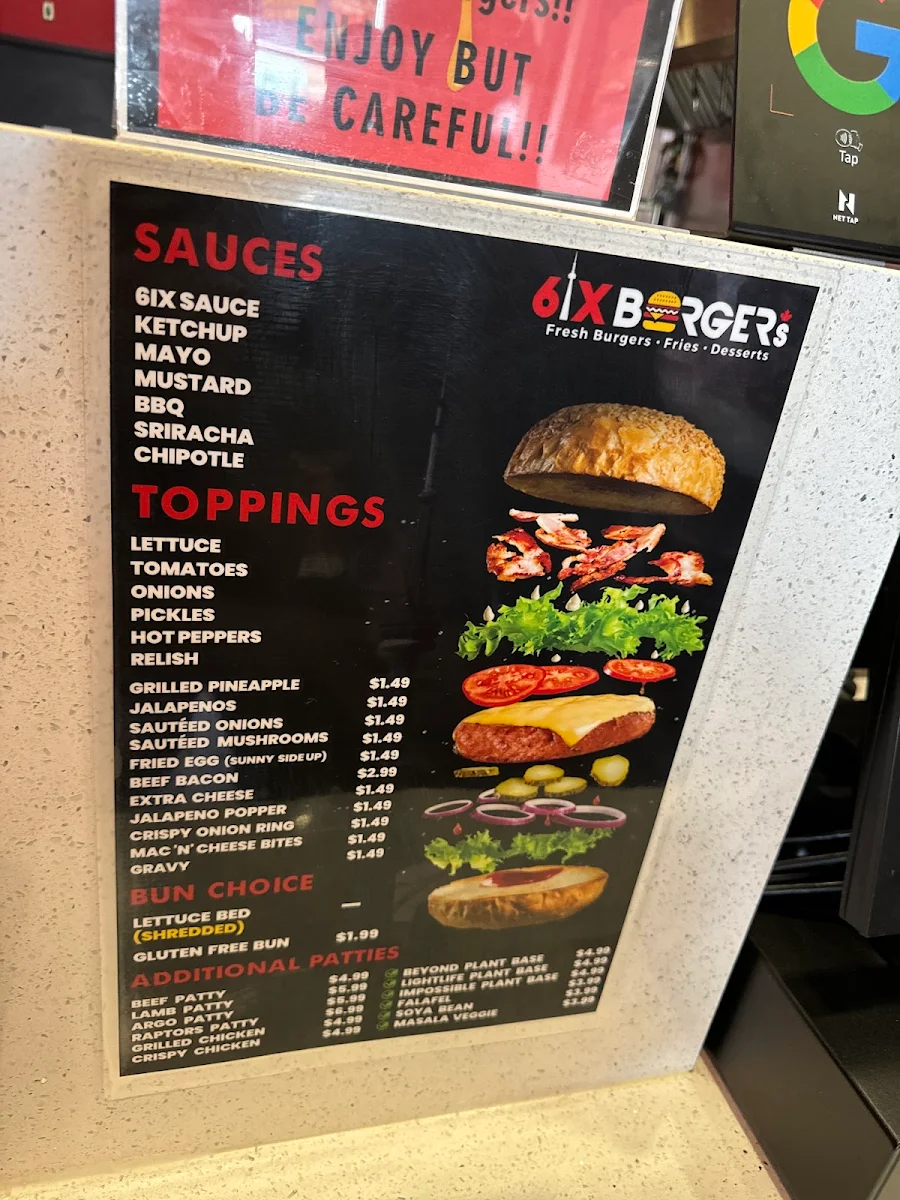 Menu, 6ix Burgers®