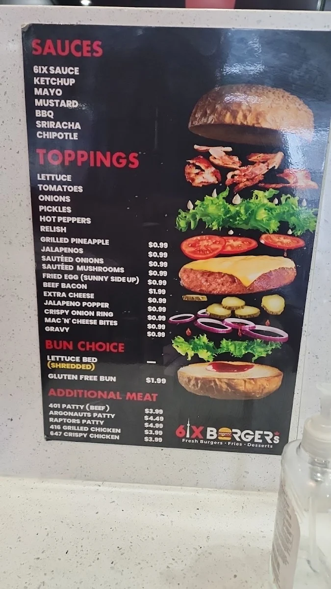 Menu, 6ix Burgers®