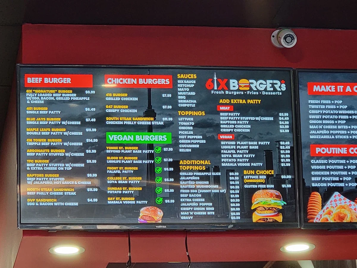 Menu, 6ix Burgers®
