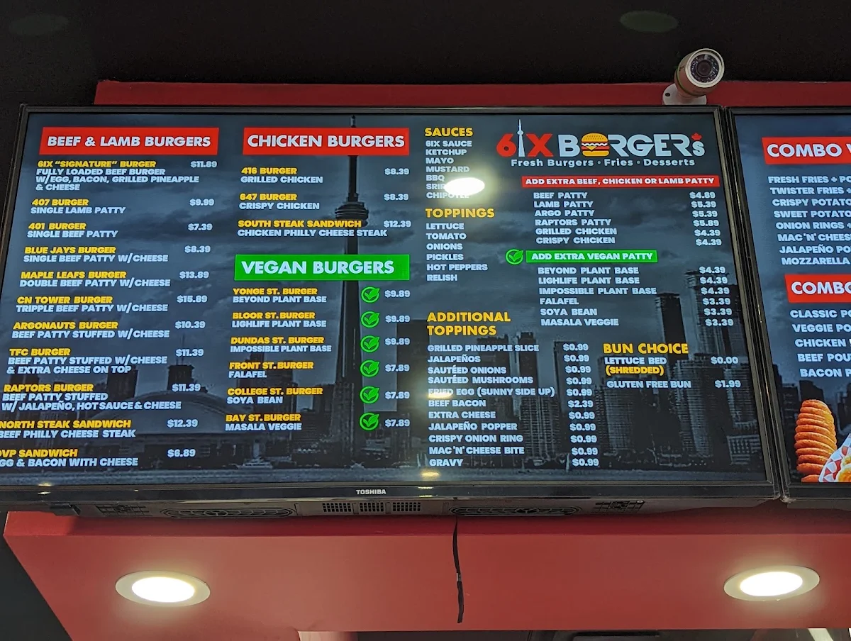 Menu, 6ix Burgers®