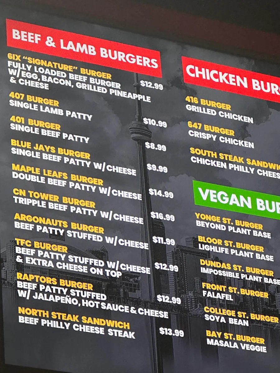 Menu, 6ix Burgers®