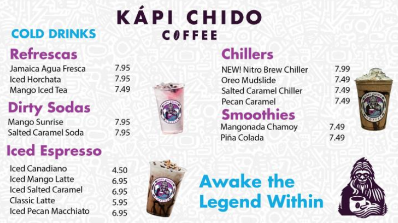 Menu, Kapi Chido Coffee Roasters
