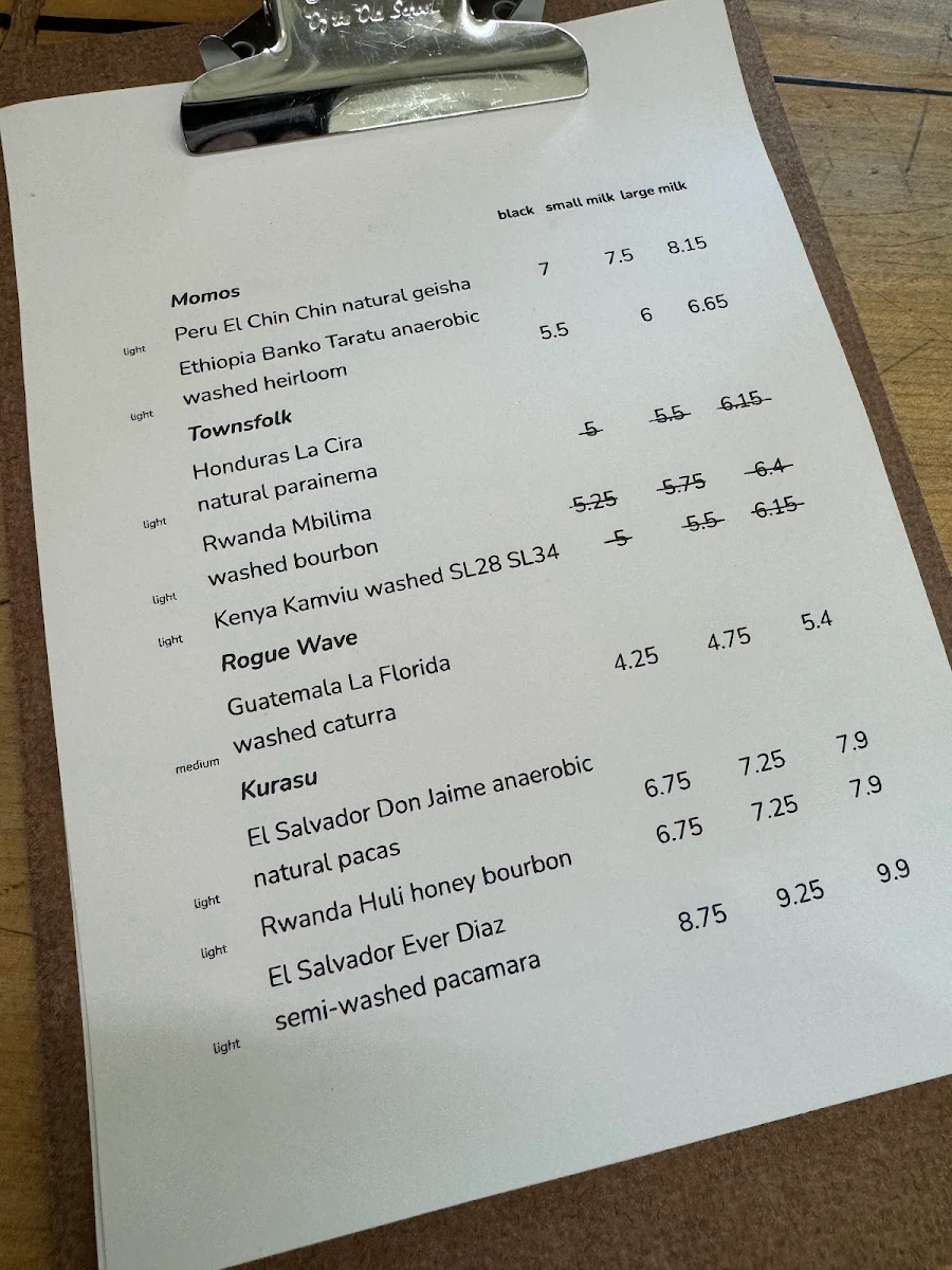 Menu, Yuán Coffee