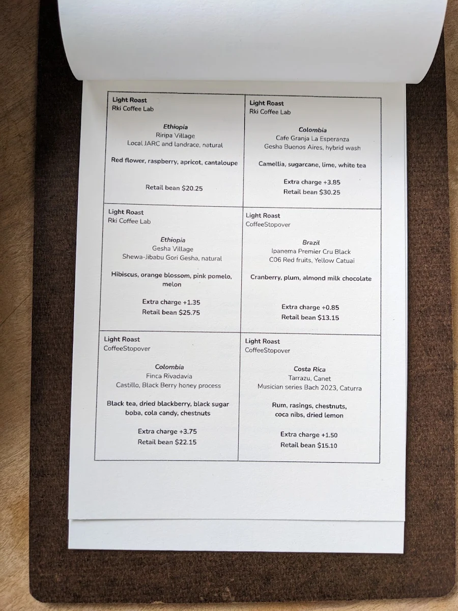 Menu, Yuán Coffee