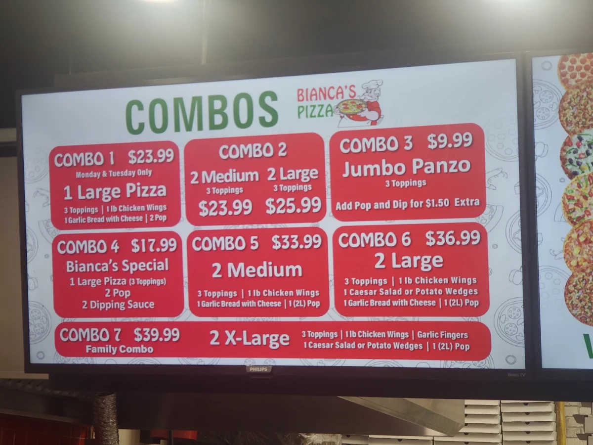 Menu, Bianca's Pizza