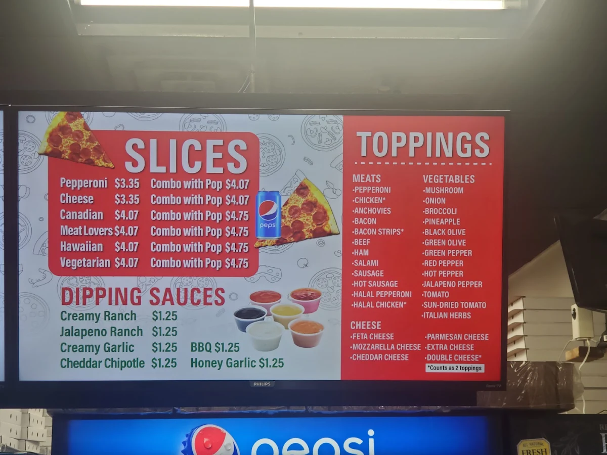 Menu, Bianca's Pizza