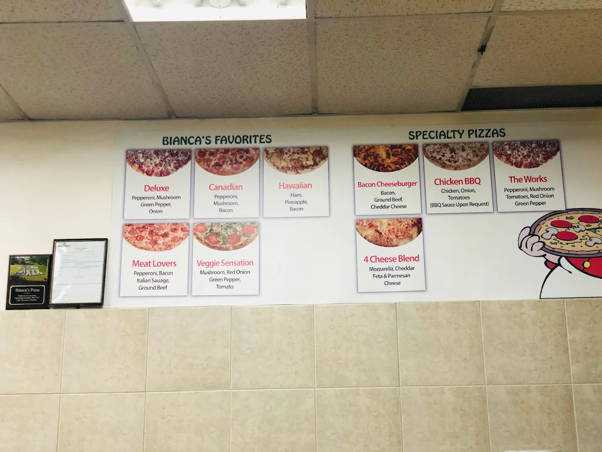 Menu, Bianca's Pizza