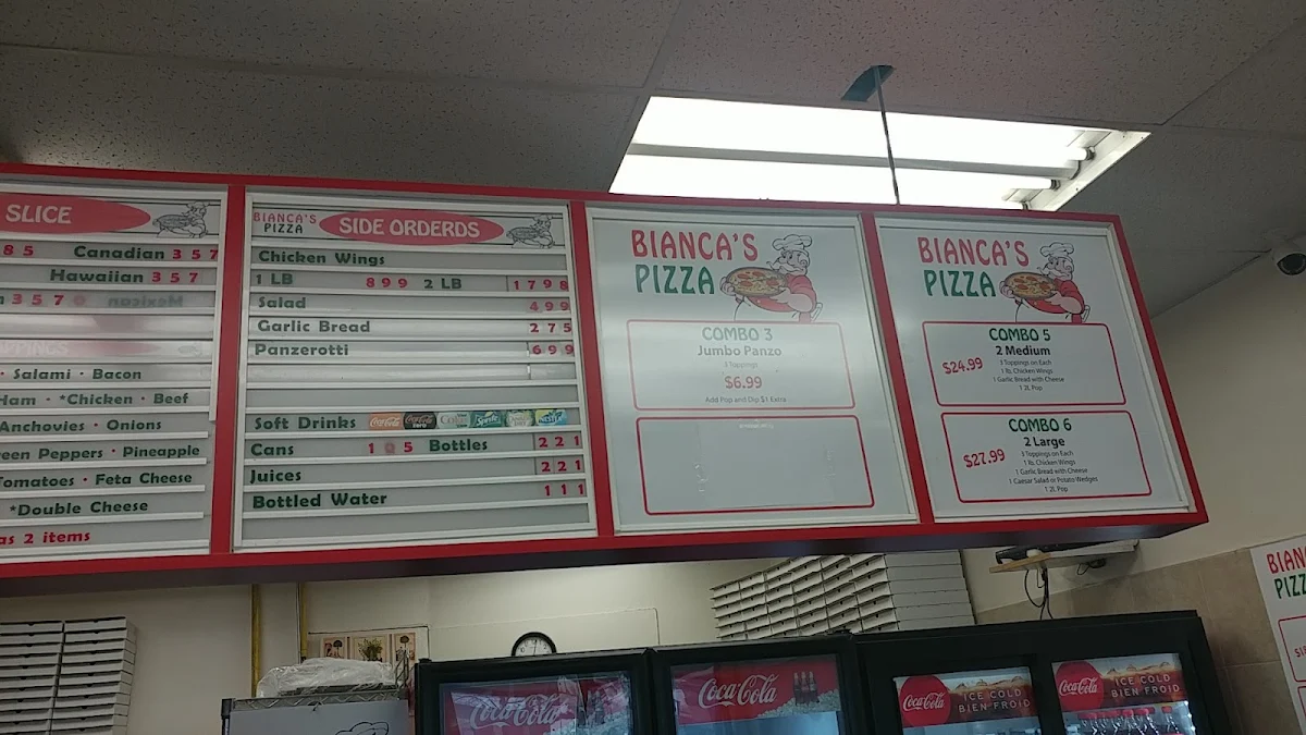 Menu, Bianca's Pizza