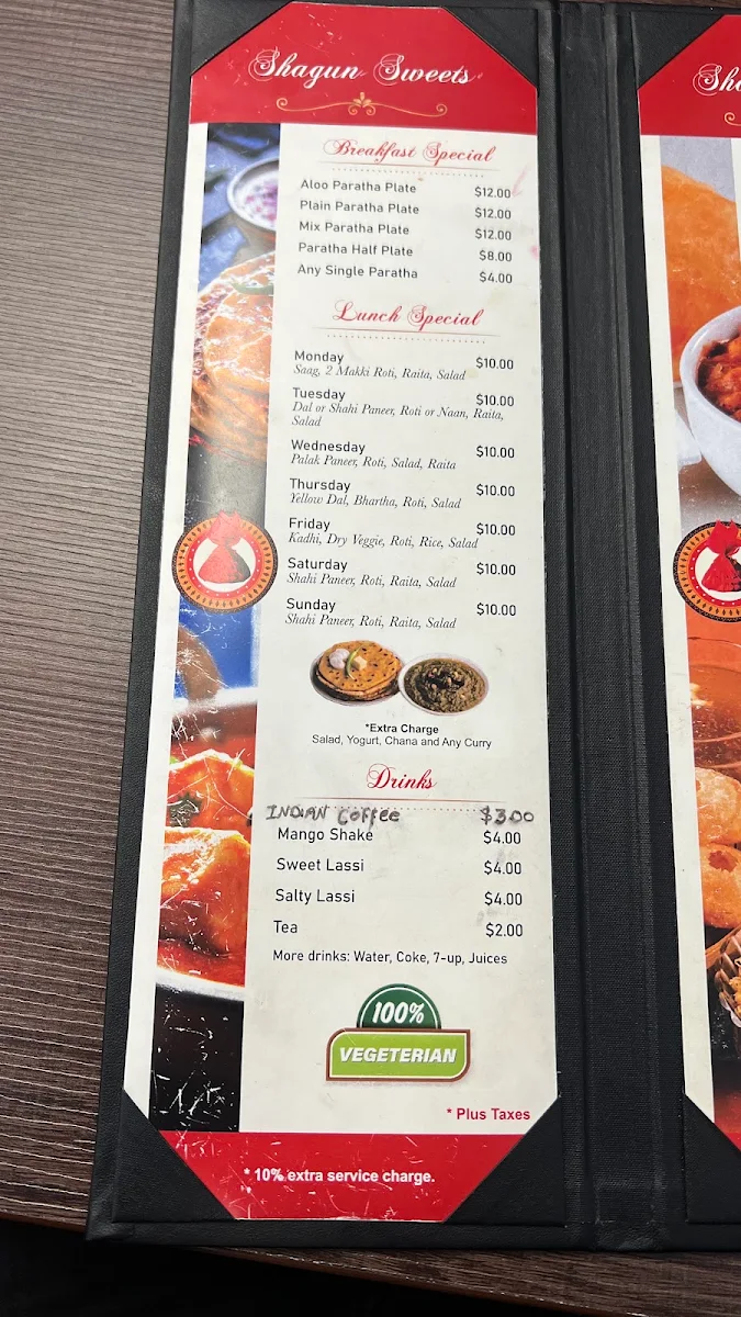Menu, Shagun Sweets