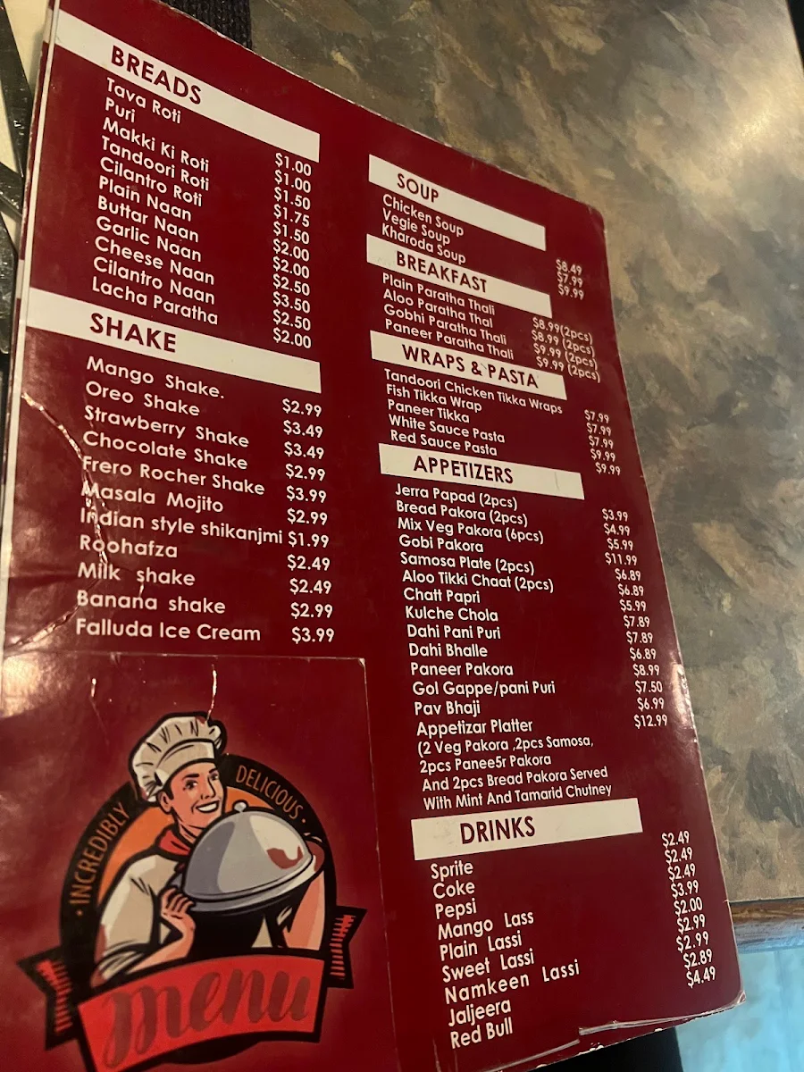 Menu, Singh Sweet Mahal