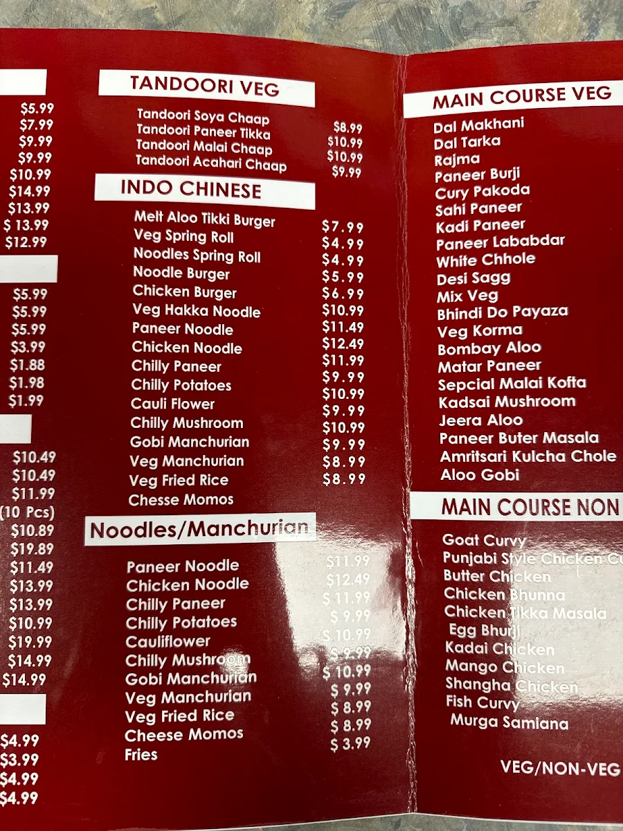 Menu, Singh Sweet Mahal