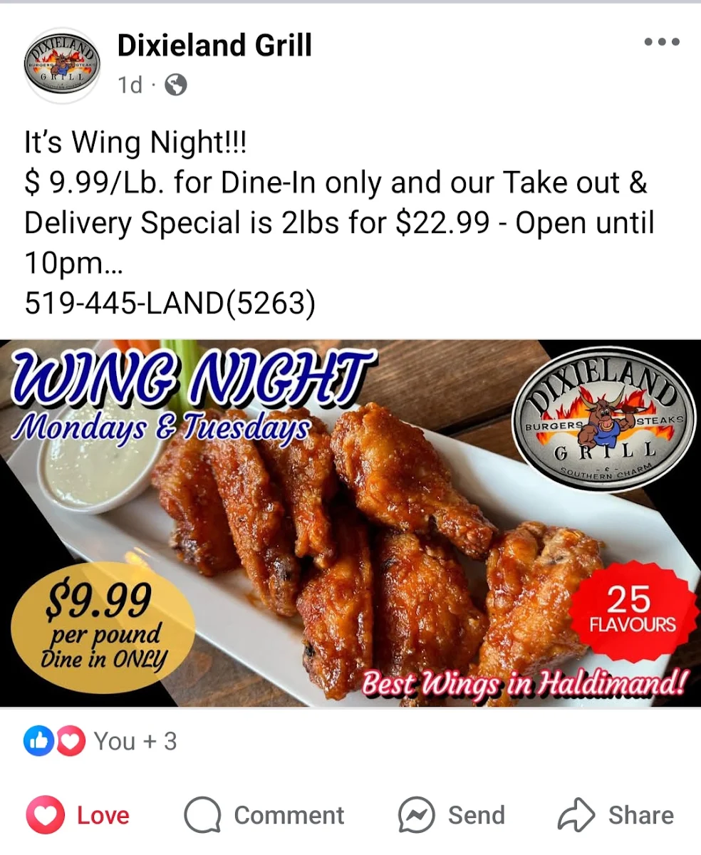 Menu, Dixieland Grill