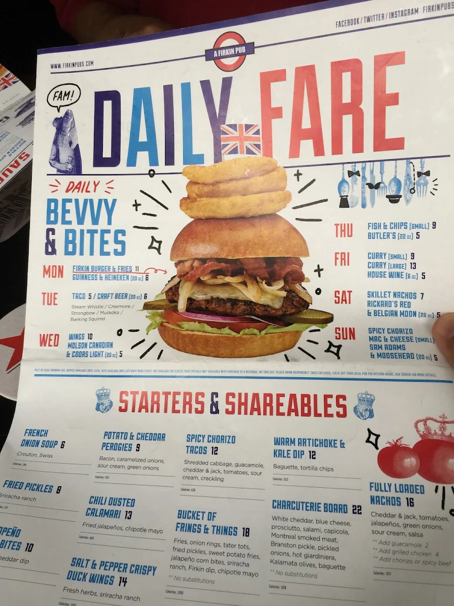 Menu, Firkin on Yonge