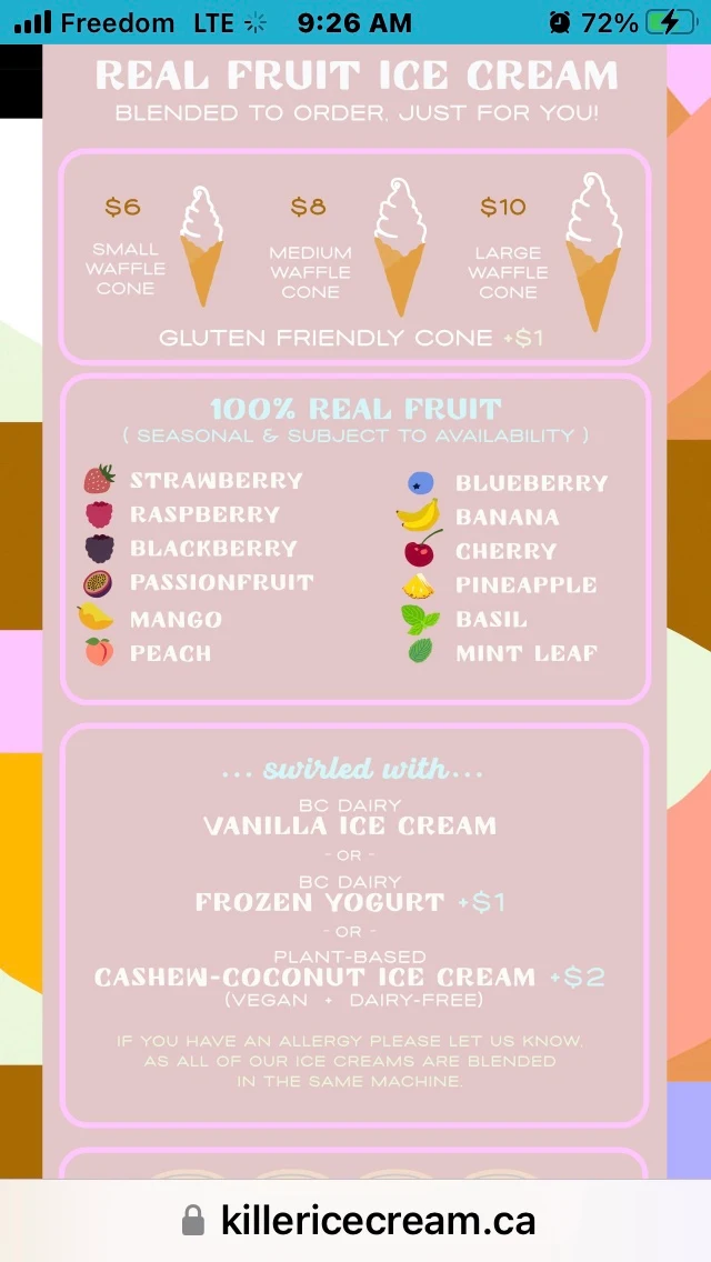 Menu, Killer Ice Cream