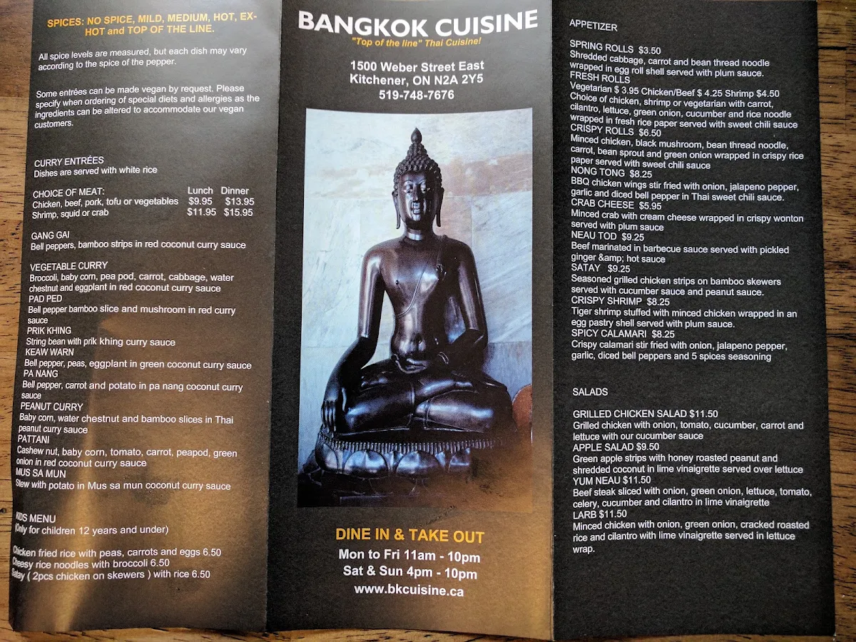 Menu, Bangkok Cuisine
