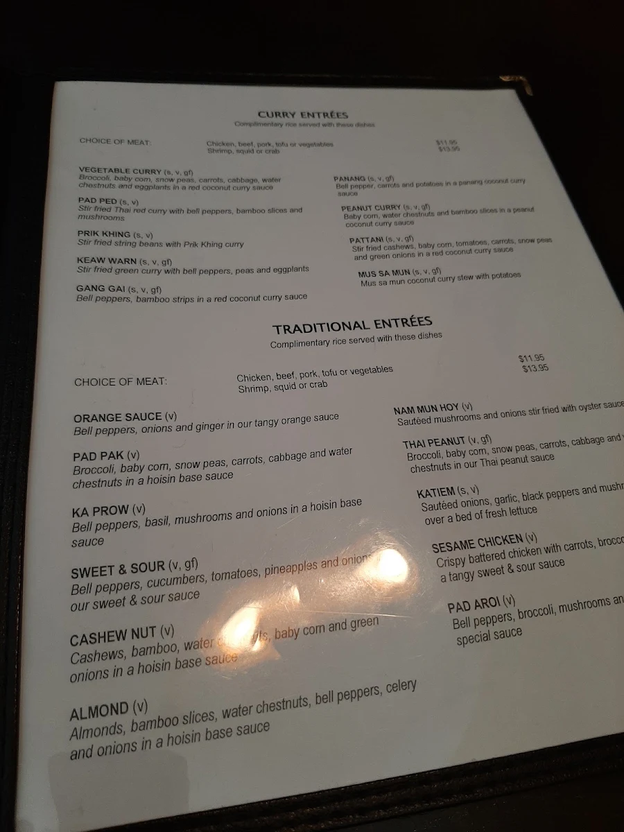 Menu, Bangkok Cuisine