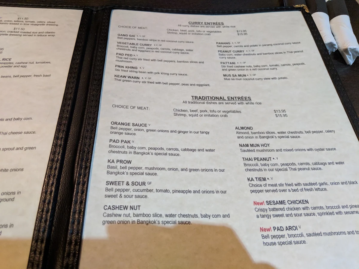 Menu, Bangkok Cuisine