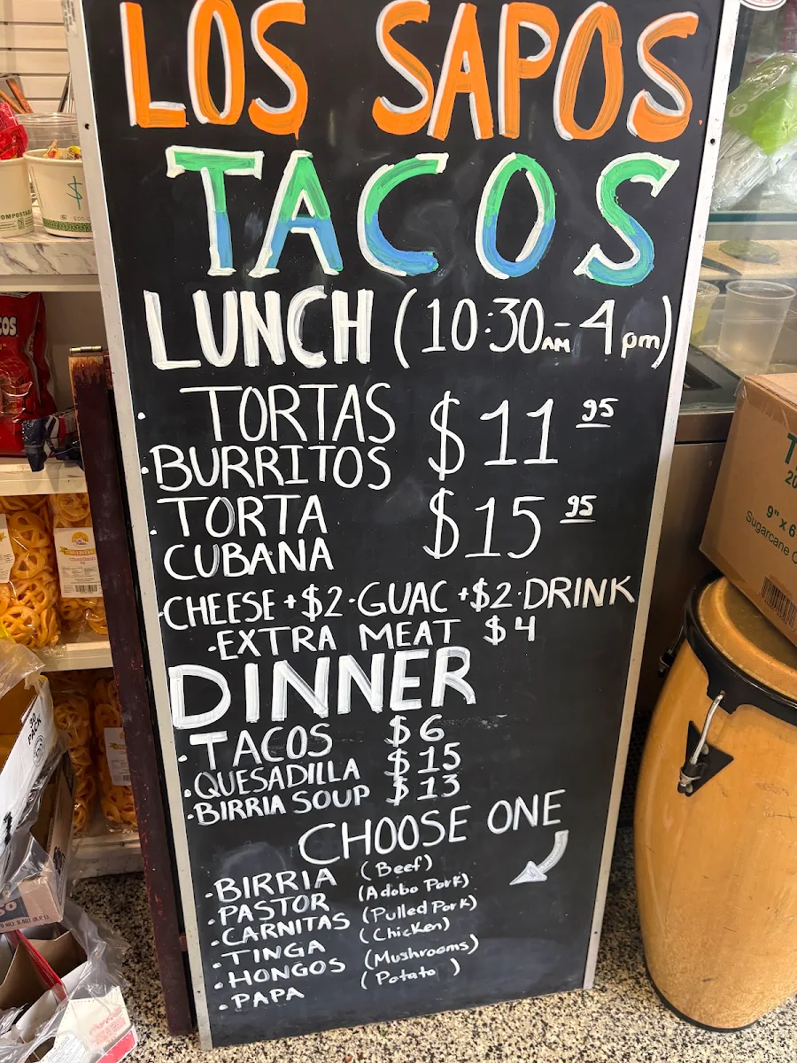 Menu, Los Sapos Tacos