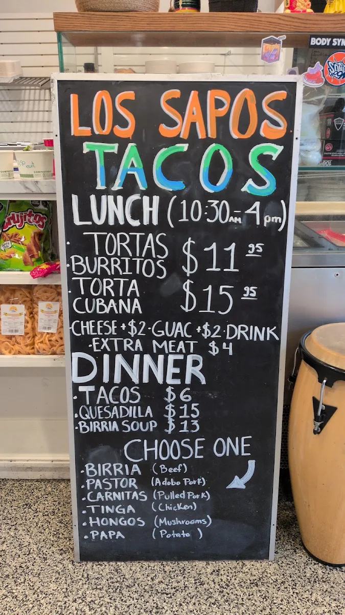 Menu, Los Sapos Tacos