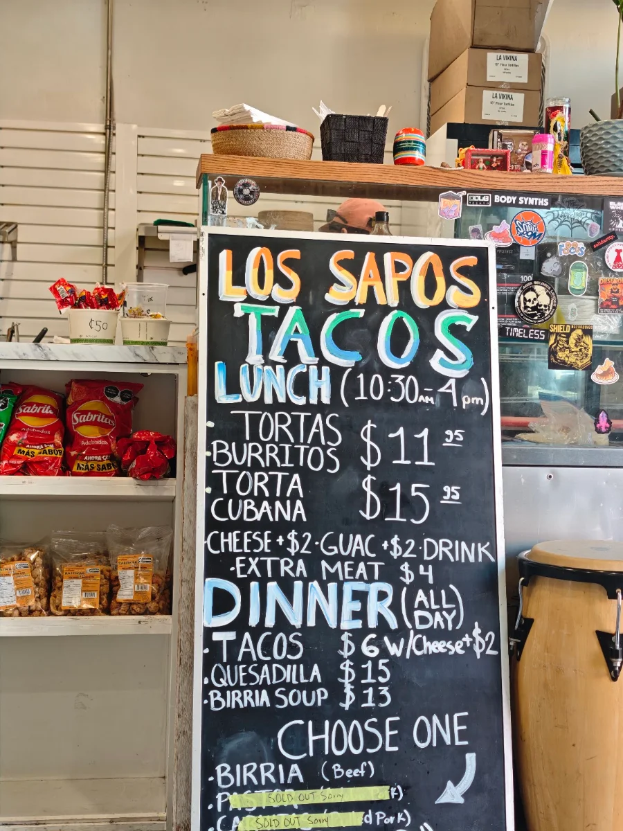 Menu, Los Sapos Tacos