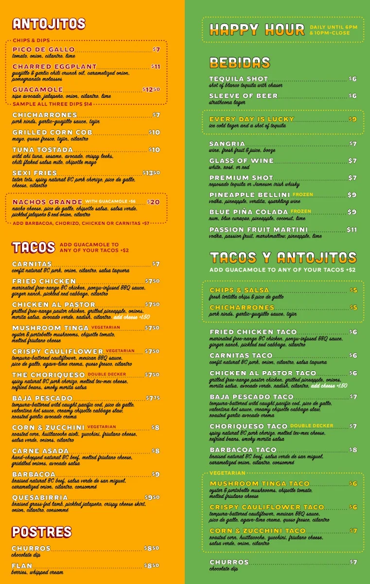 Menu, Lucky Taco