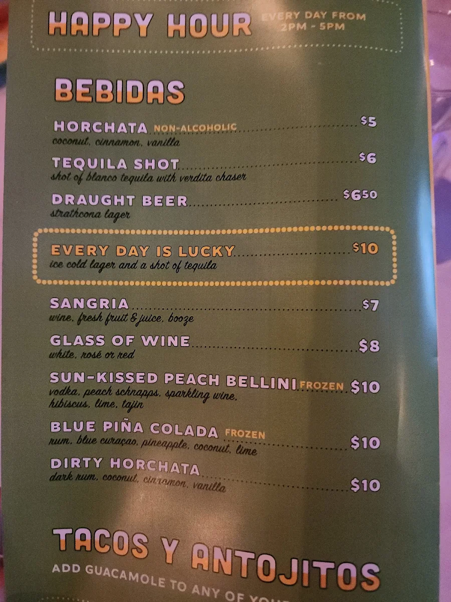 Menu, Lucky Taco