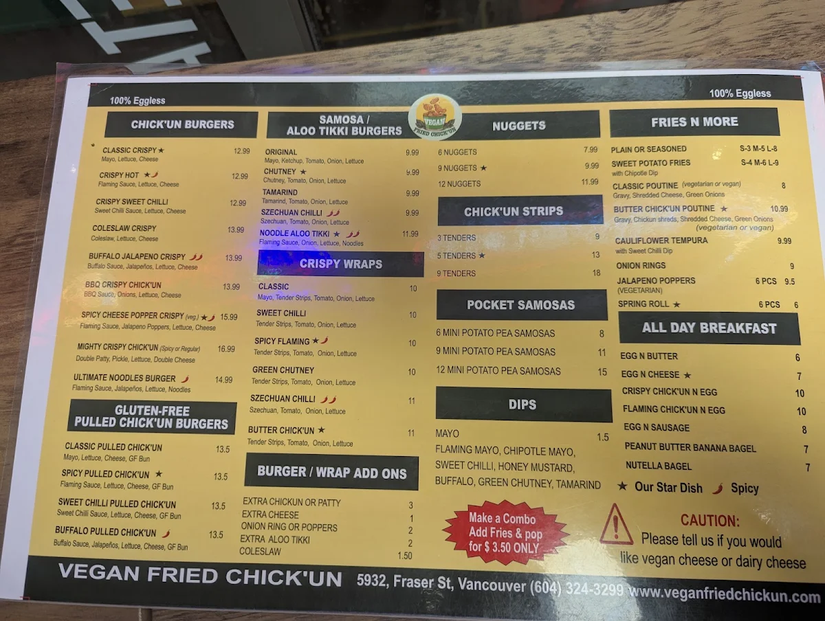 Menu, Vegan Fried Chickun