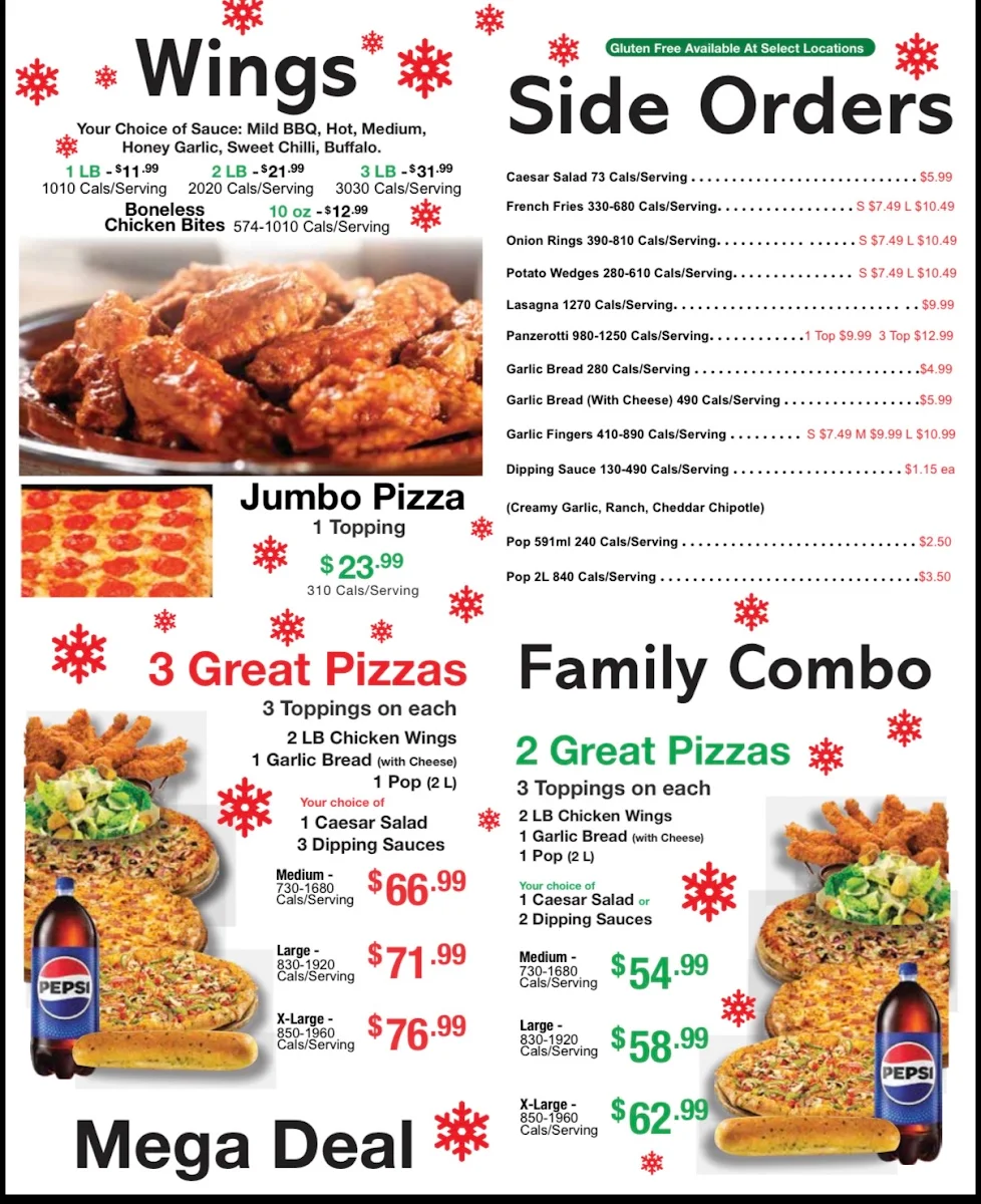 Menu, Tito's Pizza Erin