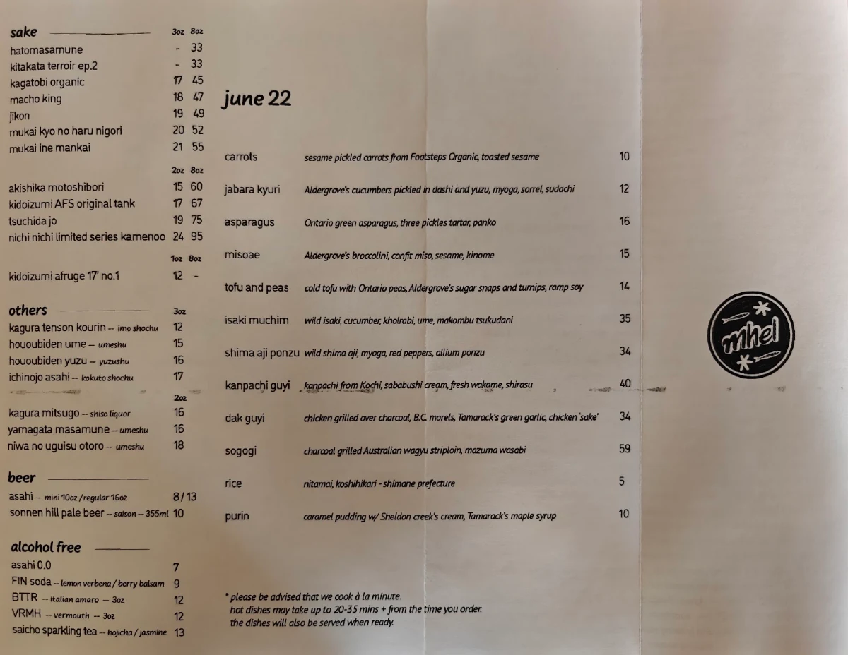 Menu, Mhel