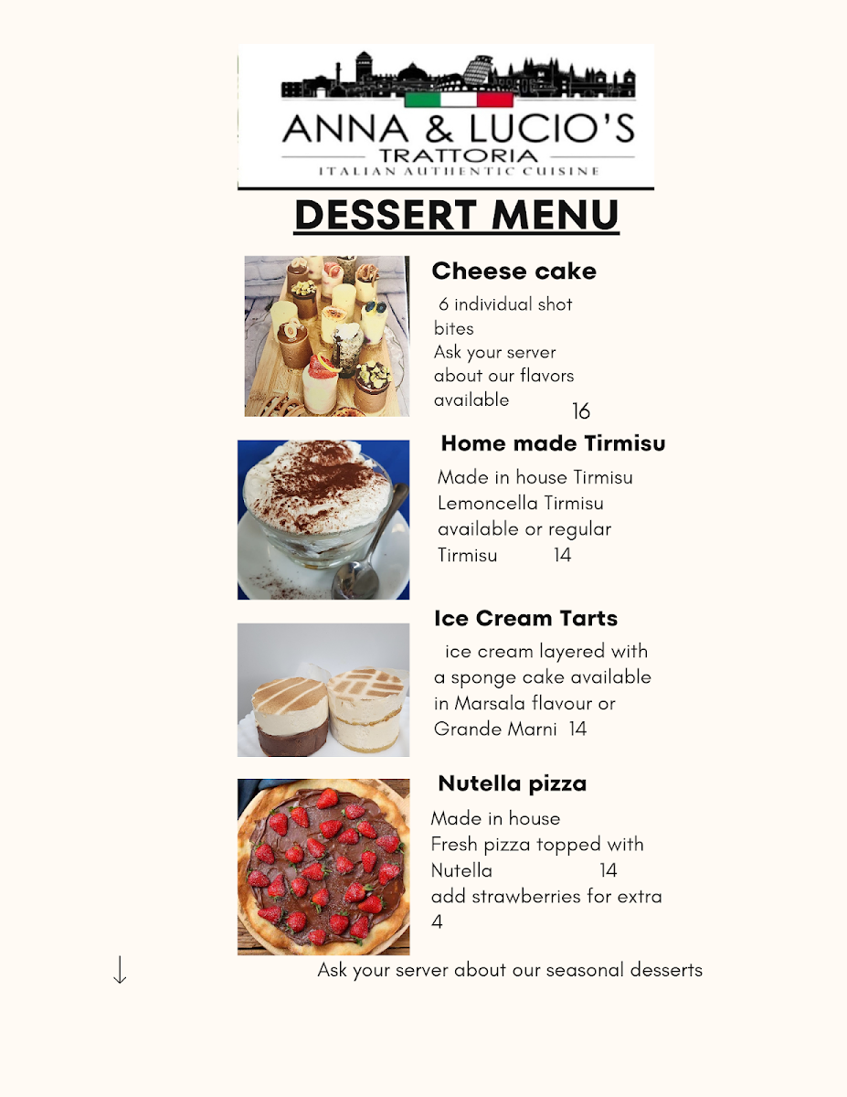 Menu, Anna and Lucio's Trattoria