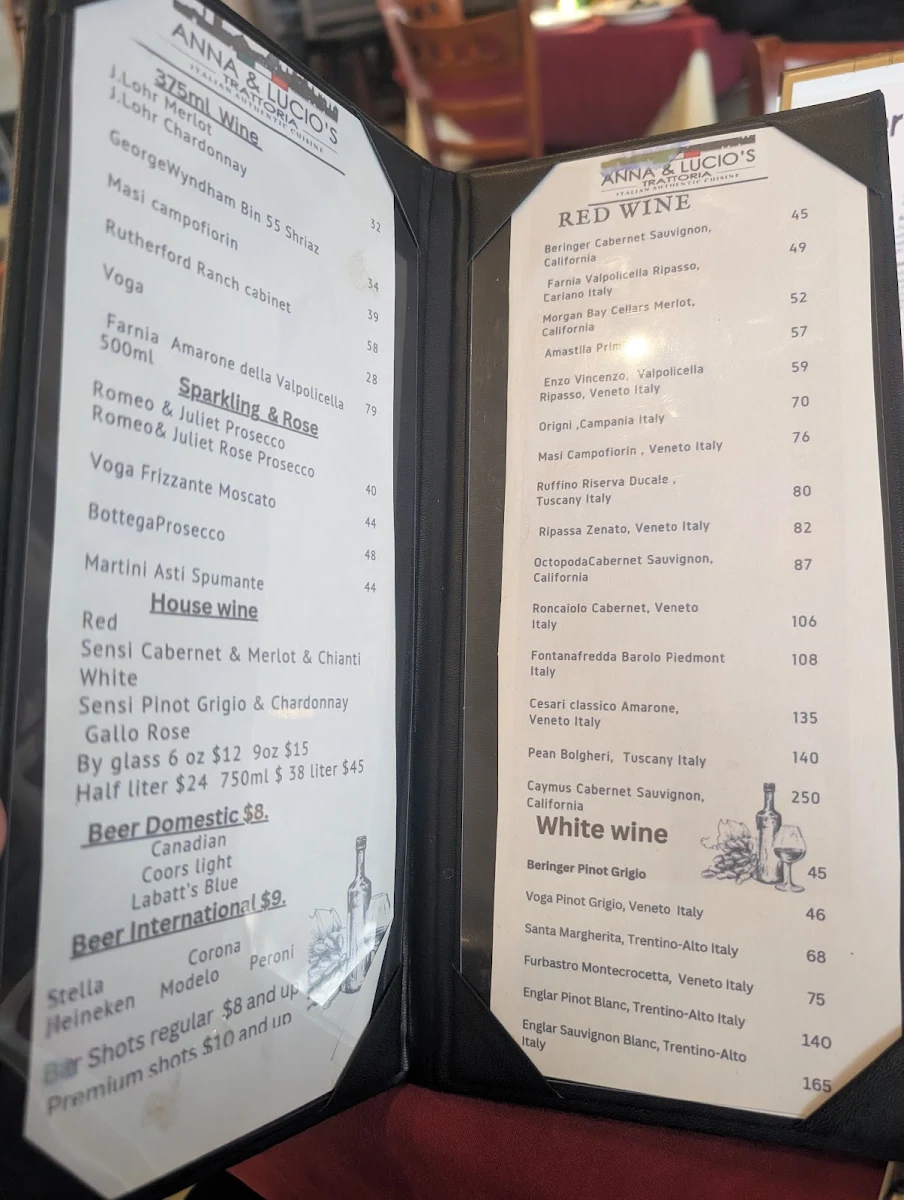 Menu, Anna and Lucio's Trattoria