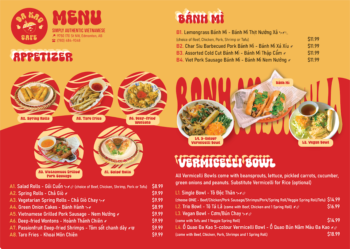 Menu, Da Kao Cafe