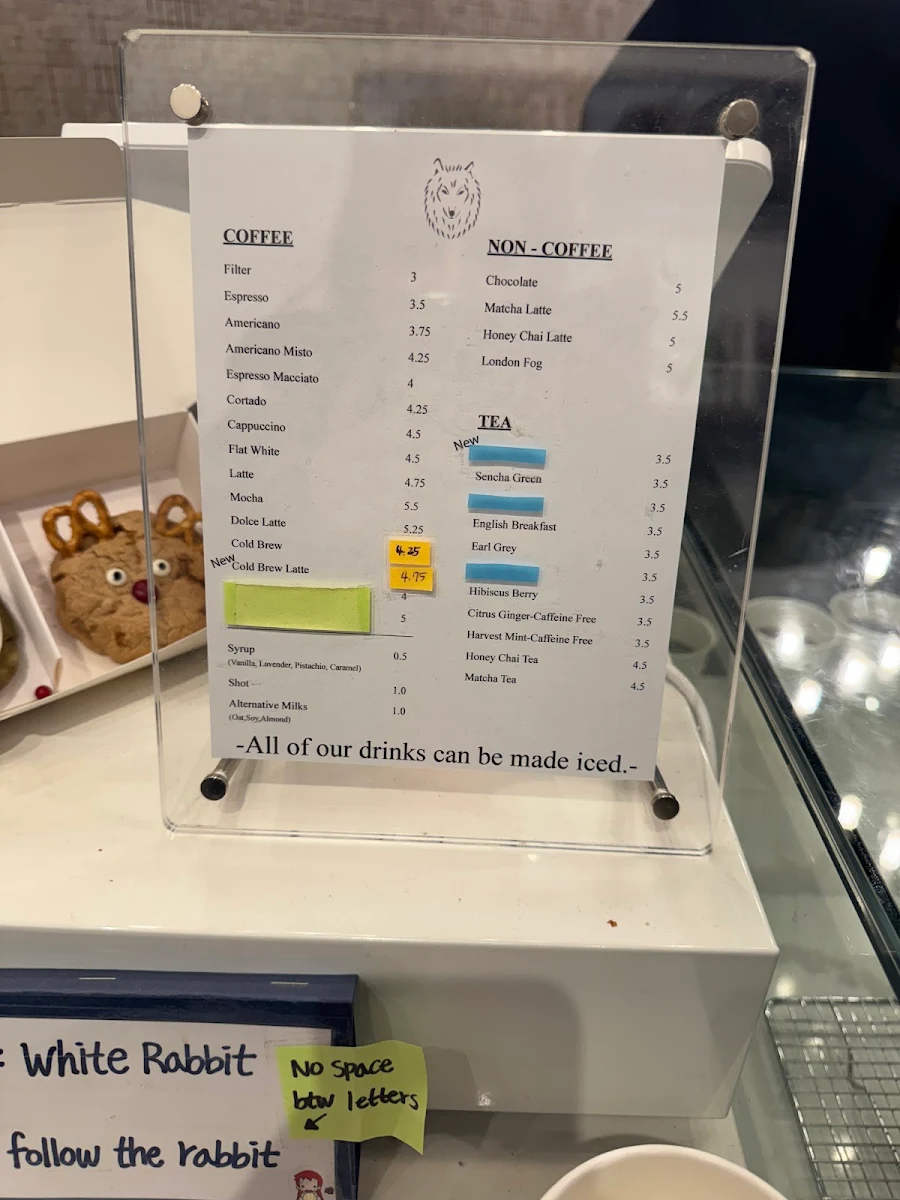 Menu, Black wolf coffee