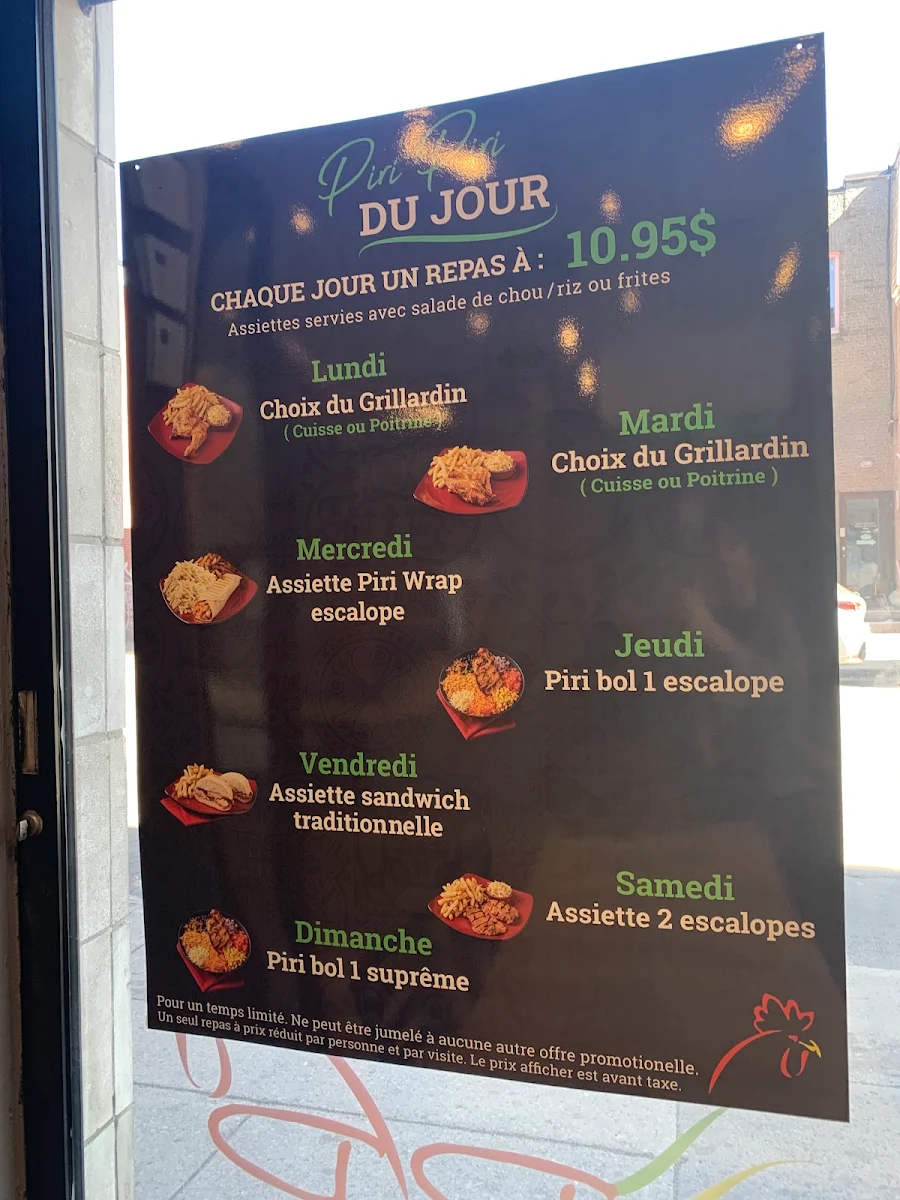 Menu, Rôtisserie Piri Piri (Plateau)