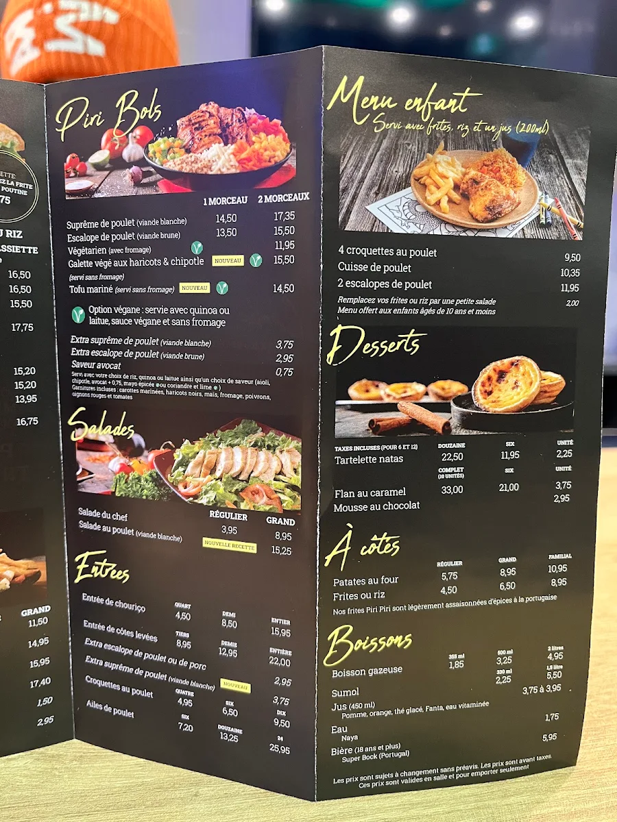 Menu, Rôtisserie Piri Piri (Plateau)