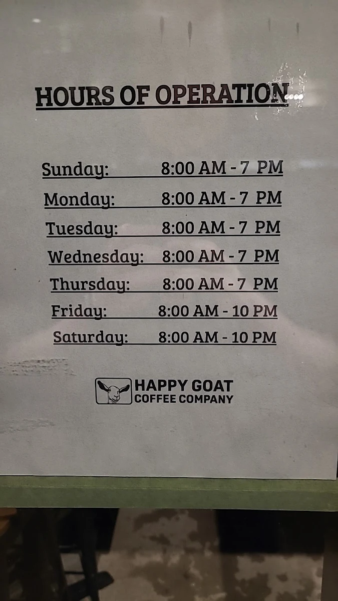 Menu, Happy Goat Coffee Co. (Main Street)