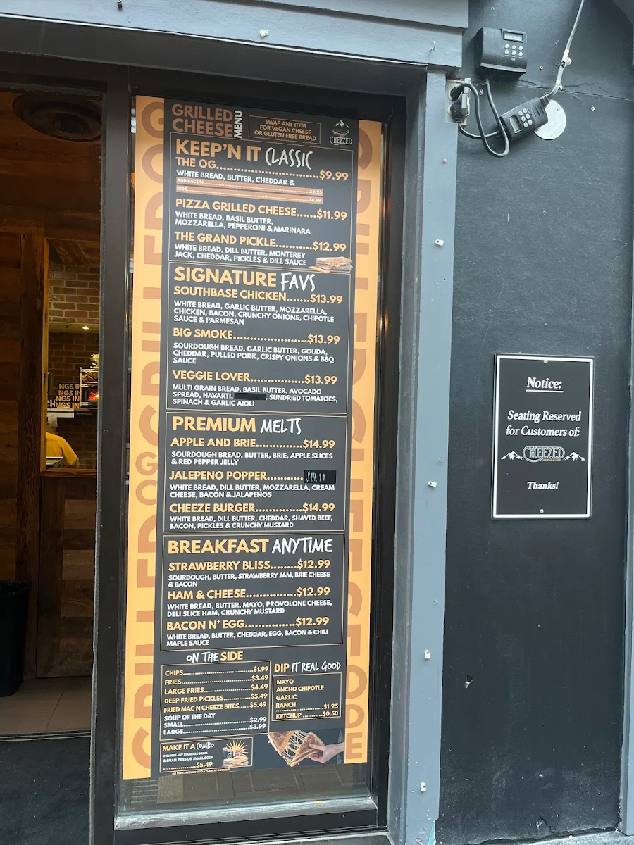 Menu, Cheezed