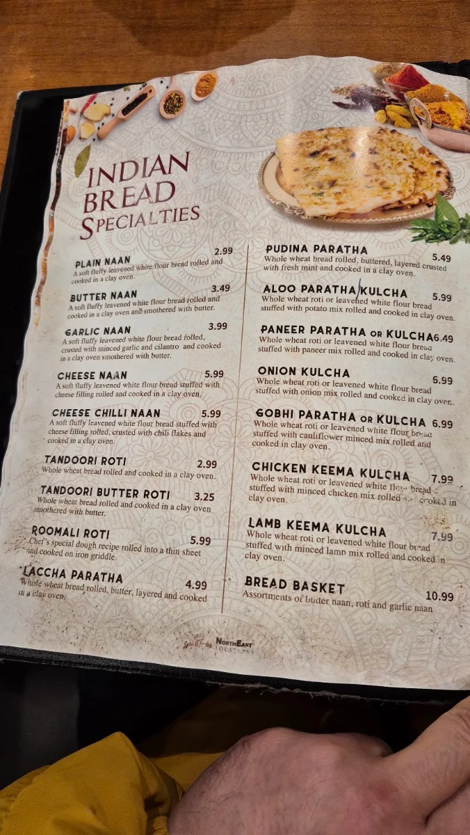 Menu, Guru India Restaurant
