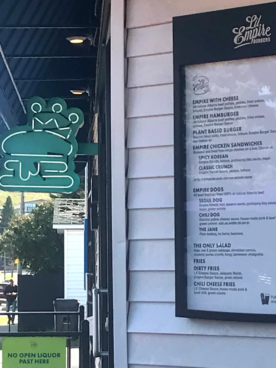 Menu, Lil' Empire Burger - Bridgeland